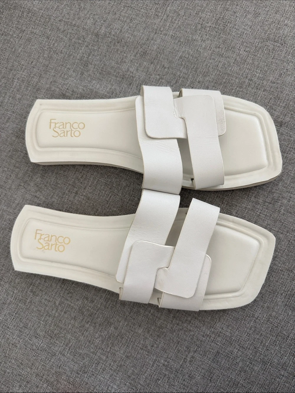 Franco Sarto White Double-Strap Leather Slide Sandals